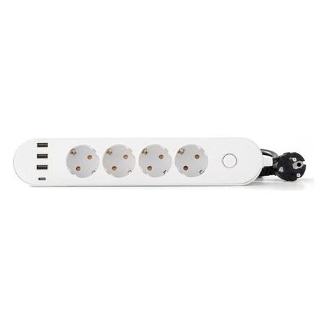 Pr Multiprise 4 Prises 16A + 4 USB (3 USB A + 1 USB C PD20W) avec Interrupteur, Câble 2M, Blanc
