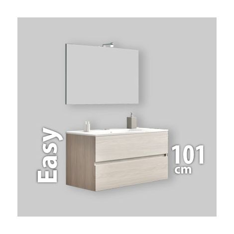 Savinidue - Mobile Sospeso In Composizione A 2 Cassetti Colore Rovere Grigio Da 100 Cm (Compreso Lavabo - Lampada - Specchiera) (1/3)