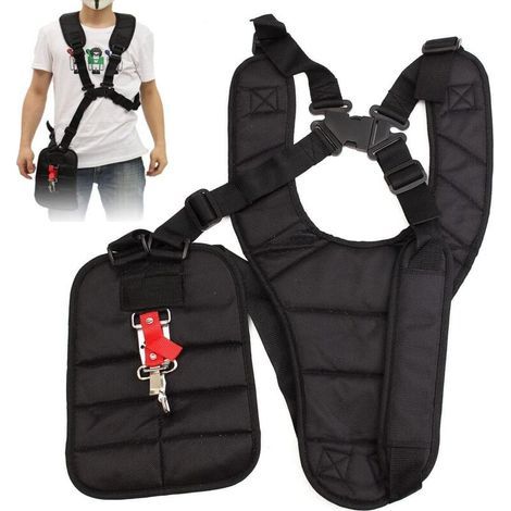 Double Shoulder Strap Harness Padded Safety Button For Brush Cutter Lawn Mower STIHL Husqvarna ECHO Black（3426cm）