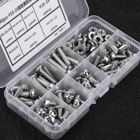 Lot de 140 vis à tête cruciforme en acier inoxydable n° 10-24, avec boîte en plastique (1/5)