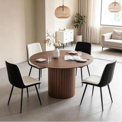 Mesa de comedor redonda de madera Ø120 cm marrón oscuro OKWISH (1/5)