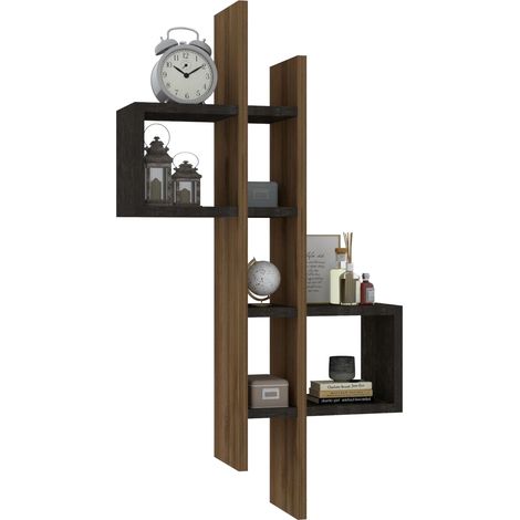 Regal Modugno, 7 Böden, Gestellfarbe Schwarz, Gestellfarbverlauf Nussbaum, 54x20x108h cm Braun Nussbaum