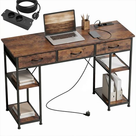 Bureau avec rangement 120 cm 3 tiroirs et étagères station de (1/5)