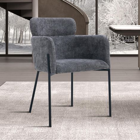 Chaise fauteuil en tissu gris NOEMIE (lot de 2) (1/5)