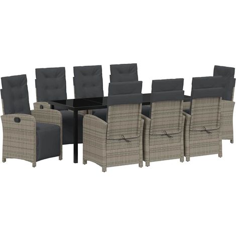 Maison Exclusive - Garten Essgruppe mit Kissen 9 pcs Grau Poly-Ra