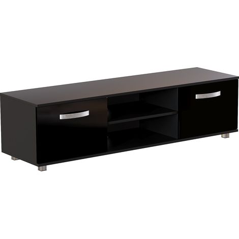 Cosmo TV Cabinet Stand 2 Door Modern High Gloss Cabinet Unit, 140cm-Black