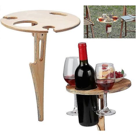 Porte-verres à vin en bois, table à vin d'extérieur portable et pliable, mini-table pliante (1/5)