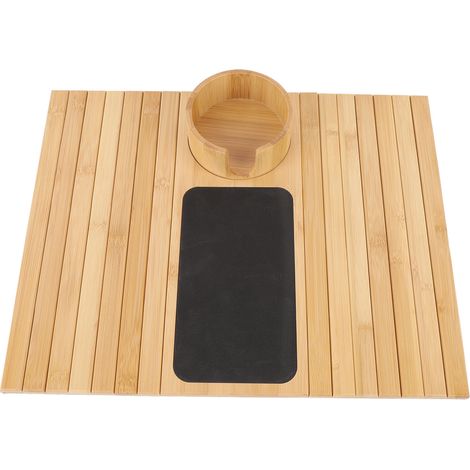 Plateau d'accoudoir en bambou pour canapé, porte-gobelet amovible, organisateur d'accoudoir pour repas, boissons et collations (1/5)