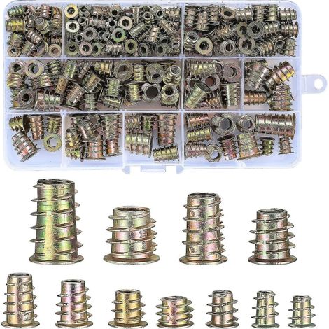 Écrous à visser 230 pièces, M4/M5/M6/M8/M10, inserts filetés en alliage de zinc, douilles à six pans, écrous à enfoncer pour meubles en bois, inserts taraudés. (1/5)