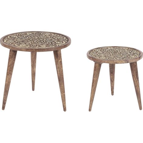 Set di 2 tavolini decorativi rotondi in legno di mango scuro Ranja