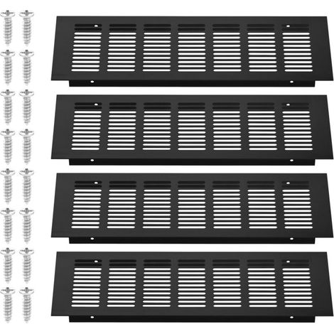 4 PCS Grille d'aération Couvercle de grille d'aération en alliage d'aluminium pour comptoir de cuisine Grille d'aération Grille d'aération murale Ventilateur d'extraction (NoirL) (1/4)