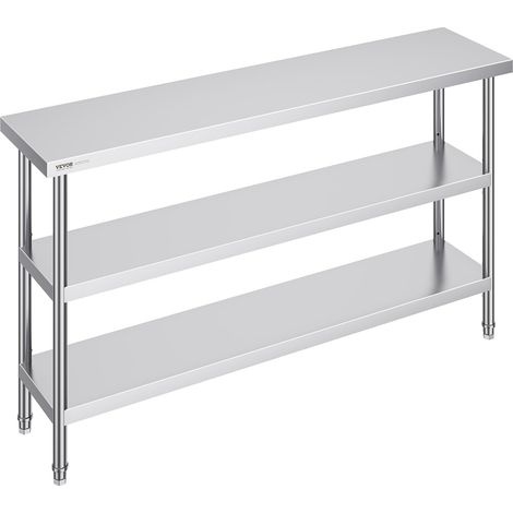 Table de Travail en Acier Inoxydable 35,6x152,4x86,4 cm, Table de Préparation des Aliments avec 2 Étagères Inférieures Réglables, Meuble de Rangement pour Cuisine Restaurant Garage Maison (1/5)