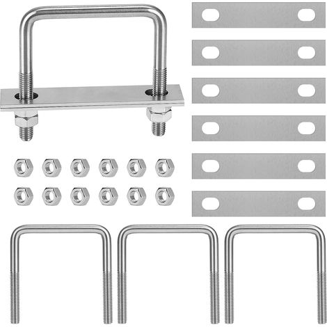 Lot de 4 étriers en U, 65 mm x 80 mm, en acier inoxydable M8, boulons avec filetage avec 8 contre-plaque, colliers de serrage en acier inoxydable pour fixation de clôture, fixation de (1/5)