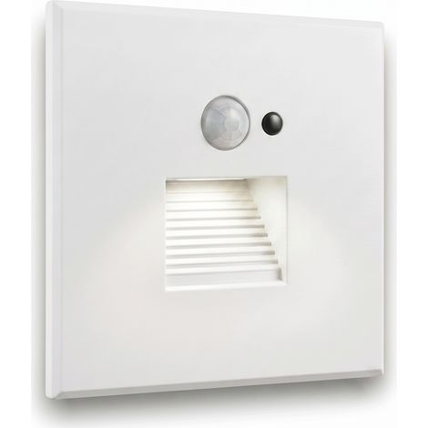 Lámpara LED para escaleras, color blanco, 230 V, aluminio, sensor de movimiento y crepúsculo, 4500 K. (1/5)