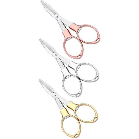 Ciseaux de sécurité portables en acier inoxydable, mini-ciseaux en forme de lunettes avec 3 couleurs pour la maison, le bureau et les voyages 10cm  3Pcs Or Argent Rose (1/5)