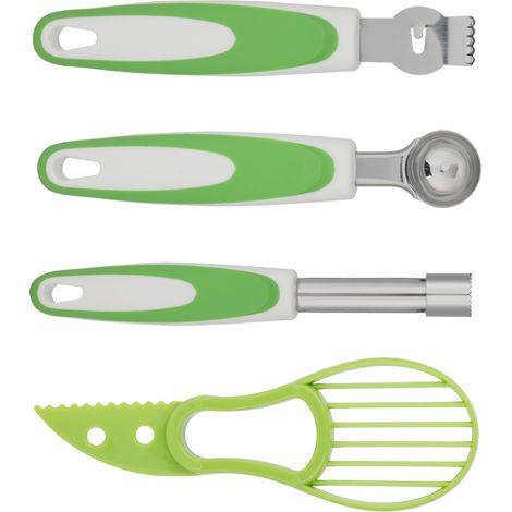 Vierteiliges Küchenutensilien-Set: Obstmesser, Avocadomesser, Spermienentferner, Obstlöffel, Zitronenschneider (1/5)