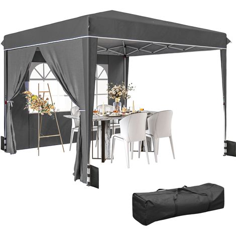 3x3m faltbarer Gartenpavillon für den Außenbereich, Terrassenüberdachung mit Seitenwänden, UV-Schutz 50+, inklusive Tragetasche, grau.