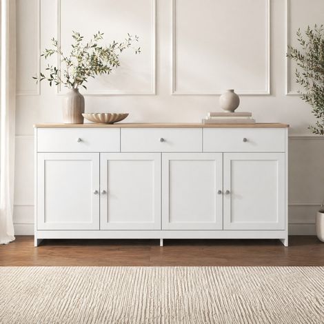 Credenza 160x37x75 cm in MDF e pannelli di legno bianca con contenitore - FLORAGRACE (1/5)