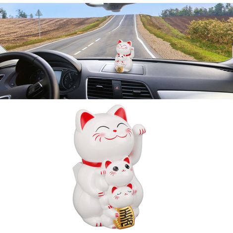 Statue chat solaire automatique miniature avec bras bougeant pour porte-bonheur et décoration de bureau ou voiture (1/5)