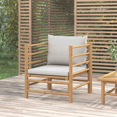 Gartensessel mit Hellgrauen Kissen Bambus