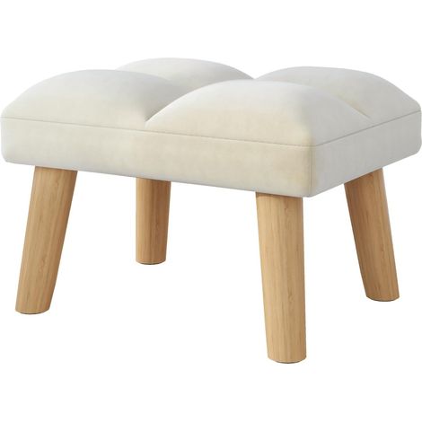 Ottoman Pouf, Petit Tabouret Bas avec Pieds en Bois, Canapé rembourré Moderne, Repose-Pieds, Tabouret de Canapé en Velours,Tabouret à Chaussures pour Salon Chambre 40×30×27CM Beige HBD032M (1/5)