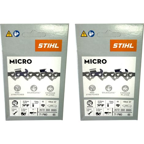 Stihl 2x 1/4" Picco Micro 3 (PM3) cadena de sierra 30 cm 1/4" P 1.1 mm 65 TG 2 piezas ( 2x 36700000065 ) (1/4)