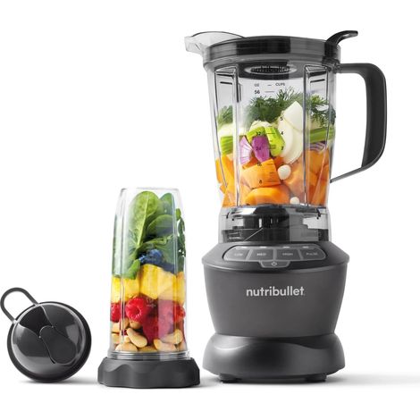 Full Size Blender Combo, mixeur électrique, broyeur multifonctionnel, puissance 1200 Watt, carafe 1,9l, verres 946ml et 710ml, noir, NBF500MB (1/5)
