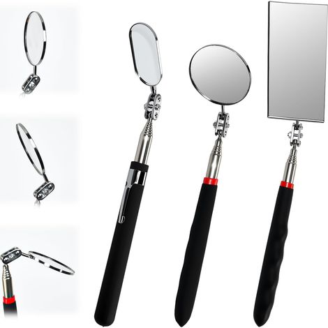3Pcs Miroirs D’Inspection Télescopique,Miroir D'inspection Rotatif à 360 Degrés Outil de Miroir Télescopique avec Poignée Extensible pour Vérification Auto Véhicules et Réparation (1/5)