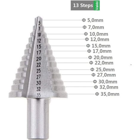 Foret Fraise Meche Etage HSS, Fraise Conique à Double Fente (5mm-35mm) avec Revêtement Titane, Solide, Parfait Pour Visseuse Percage sur Acier Bois, Plastique, Laiton, Aluminium, PVC..DEBUNS (1/5)