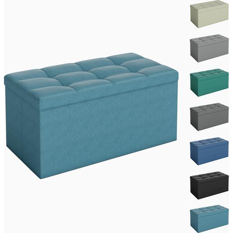 Foldable Storage Ottoman, Storage Bench with Lid, for Bedroom & Living Room, 76 x 38 x 38 cm TEAL