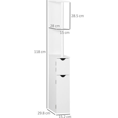 Étagère de rangement pour salle de bain (avec 2 étagères et 2 placards), armoire haute gain de place (15,2 x 29,8 x 118 cm), blanche (1/5)