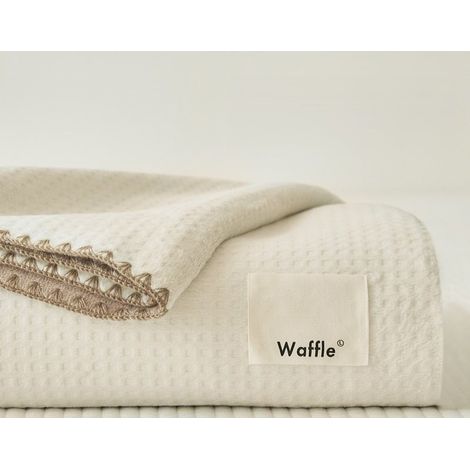 Plaid écru gaufré surpiqûres beige 150 x 200 cm WAFFLE