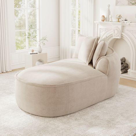 Canapé méridienne Manchester avec coussins en chenille - Taupe clair (1/5)
