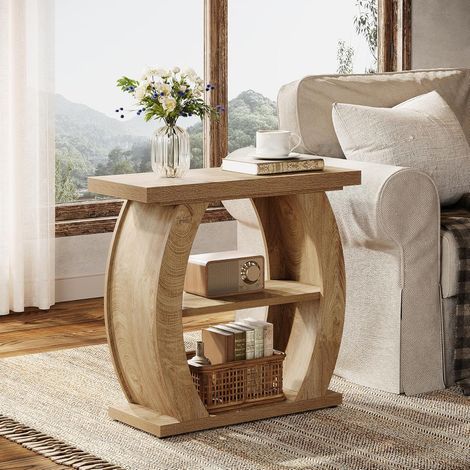 Tribesigns 3-Tier End Table for Living Room, Narrow Bedside Table with Storage, Farmhouse Wood Sofa Side Table and Nightstand for Small Spaces, Bedroom, Natural, Easy Assembly (1/5)