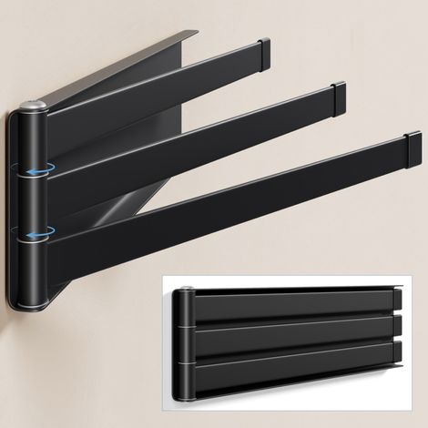 doporro Handtuchhalter ohne Bohren und mit Magnet, 180° schwenkbar, selbstklebende Handtuchstange mit 3 Armen, Wandhalterung für Bad, Küche & Kühlschrank, Modern Matt Schwarz