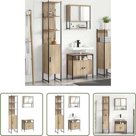 vidaXL Spiegelschrank - Badezimmermöbel-Set mit Regal 3 pcs Sonoma-Eiche Holzwerkstoff (1/5)