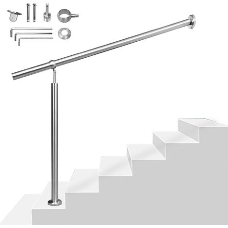 TolleTour Ringhiera per scale in acciaio inox 120 x 90 cm, corrimano argento da parete