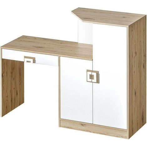 Mesa de oficina Tolfere 105, Roble claro + Blanco, Con puertas, Con cajones, Número de puertas: 2, Número de cajones: 1, 78x150x50cm