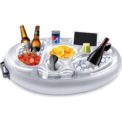 Porte Boisson Gonflable, 8 Trous Bar de Piscine Flottant, Porte Gobelet de Boissons Salade de Fruits Buffet Piscine Accessoires Adultes pour Piscine Beach Party Fun (Gray) (1/4)