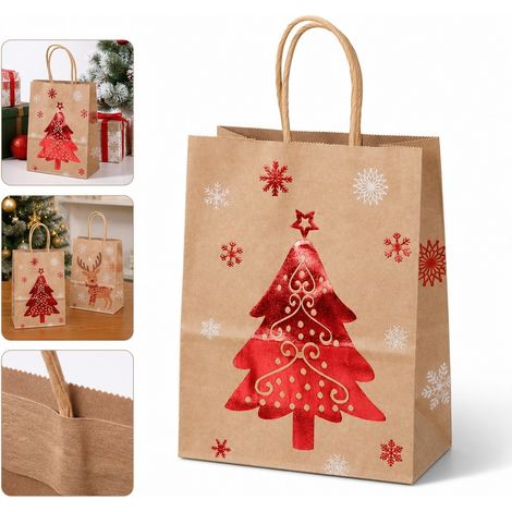 Sacs Cadeaux de Noel en Papier Kraft avec Poignees Brun Lot de 10 21 x 15 x 8 cm (1/5)