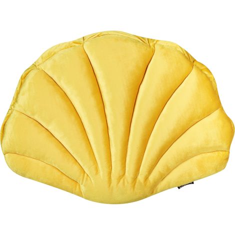 Coussin Décoratif en Velours Jaune en Forme de Coquillage 47 x 35 cm Doux et Original Consolida