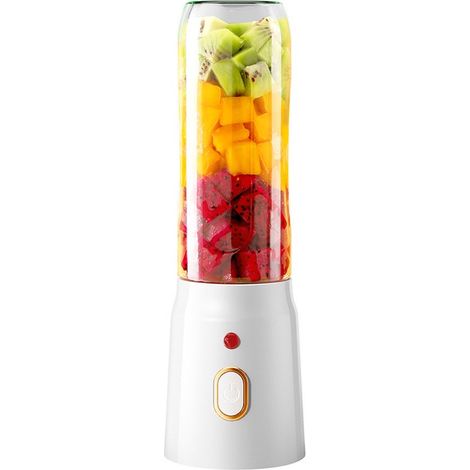 Mini blender portable 450 ml - Extracteur de jus fruits et légumes - 40 W - 10 lames en acier inoxydable - Rechargeable USB - Pour smoothies et jus - Idéal voyage (1/5)