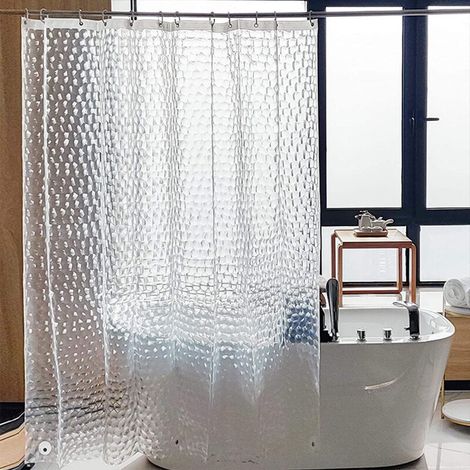 Rideau de Douche Transparent, 180x180cm 3D Rideau Douche Salle de Bain PEVA Anti-moisissure Antibactérien Imperméable Lavable avec Anneaux Crochets pour Baignoire, sans PVC