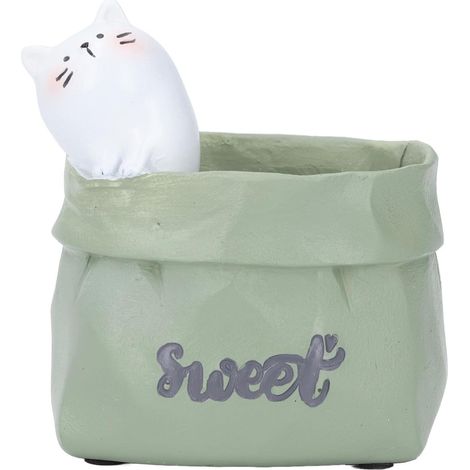 Porte-stylo, ornement de bureau en résine, porte-crayon en forme d'animal mignon, petite jardinière succulente pour chambre à coucher, décoration de bureau (Cat) (1/5)