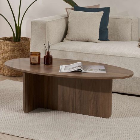 Mesa de Centro Parona, Forma Ovalada, Tapa de Madera Noble, Color Marrón, 120x65x40h cm Marrón Nogal (1/5)