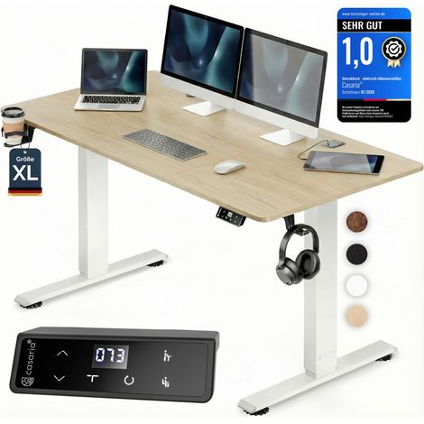 CASARIA® Höhenverstellbarer Schreibtisch elektrisch mit Wireless Charger & USB-C/A Anschluss LCD-Display Memory-Funktion 80 kg belastbar ergonomisch  XL, Beige