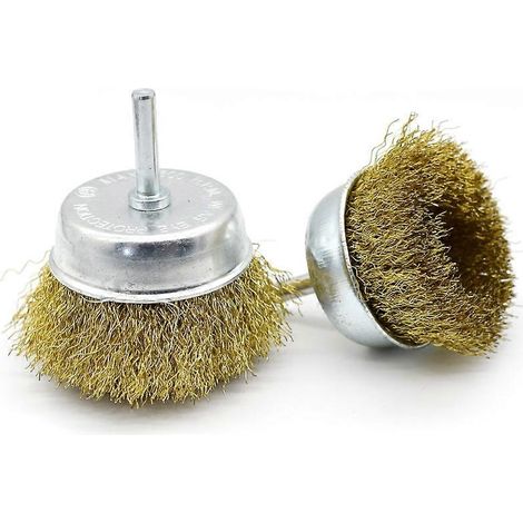 2 bols à tige, brosses métalliques, meules à meuler et à polir les métaux pour l'élimination de la rouille, diamètre de la tige 6 mm (1/5)
