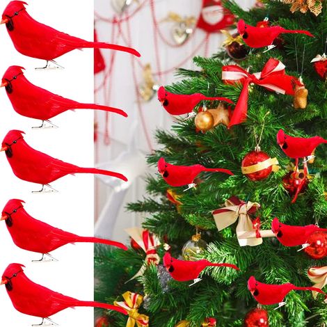 12 Pcs Artificial Red Cardinal Birds with Clip for Christmas Tree Decoration Clip-on Home Wedding Crafts (1/5)