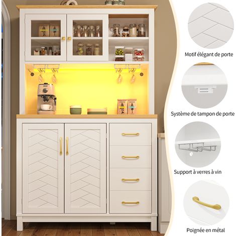 Buffet / meuble de rangement / meuble de cuisine / vaisselier, 105,5 x 40 x 180 cm, style campagne, 4 portes, avec bande lumineuse LED et porte-gobelets, vert/noir/blanc (1/5)