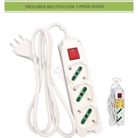 Presa tripla bipasso 2P/T 10/16A ed interrutore con spina 16A 2P/T con cavo da 1,5 metri (1/3)